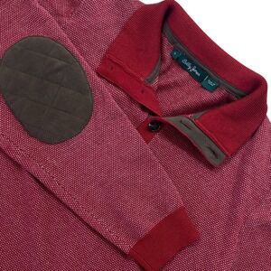 Bobby Jones Merino Wool Collared Sweater Mens L Red Birdseye Knit Elbow Patches